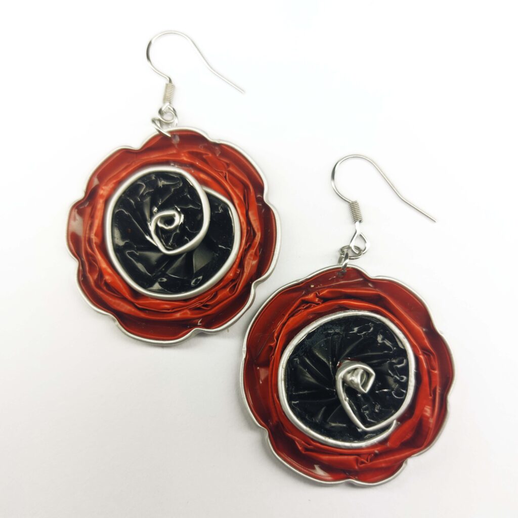 Red Floral Earrings by Upcycled