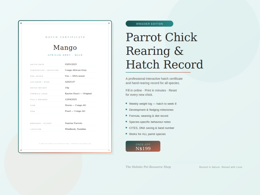 Parrot Chick Rearing & Hatch Record — Breeder Kit